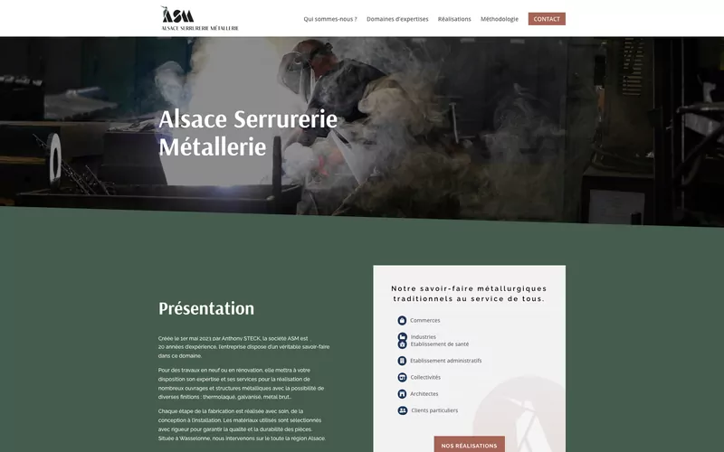 Page d'accueil du site d'ASM67, métallier à Wasselonne