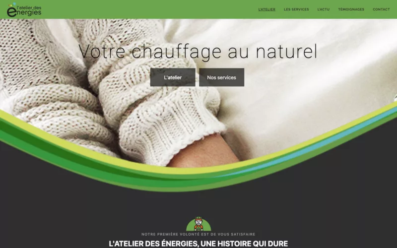 Page d'accueil du site de L'Atelier des énergies à Mutzig, chauffage
