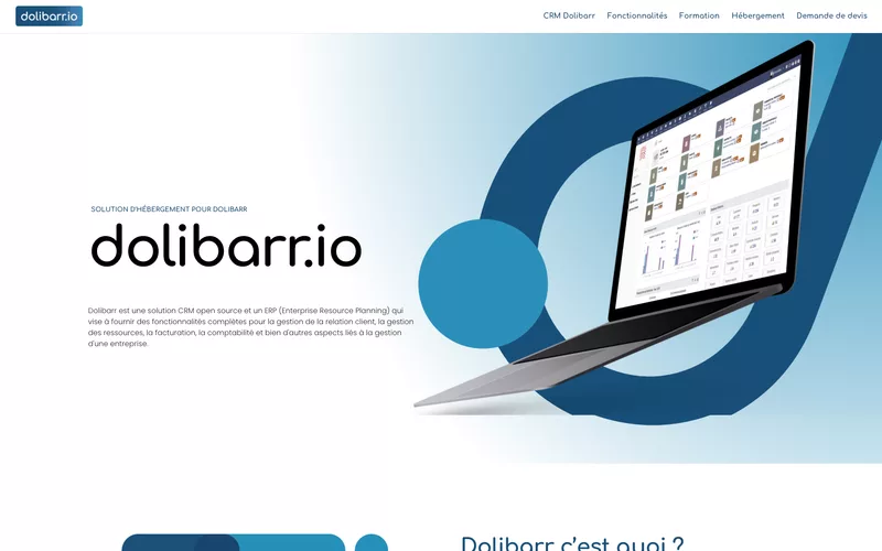 Page d'accueil de dolibarr.io, hébergement de la solution de facturation Dolibarr