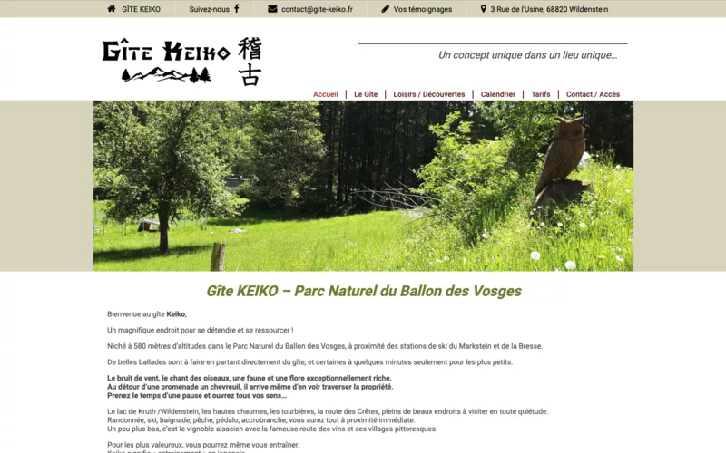 Page d'accueil du site du Gîte Keiko à Wildenstein