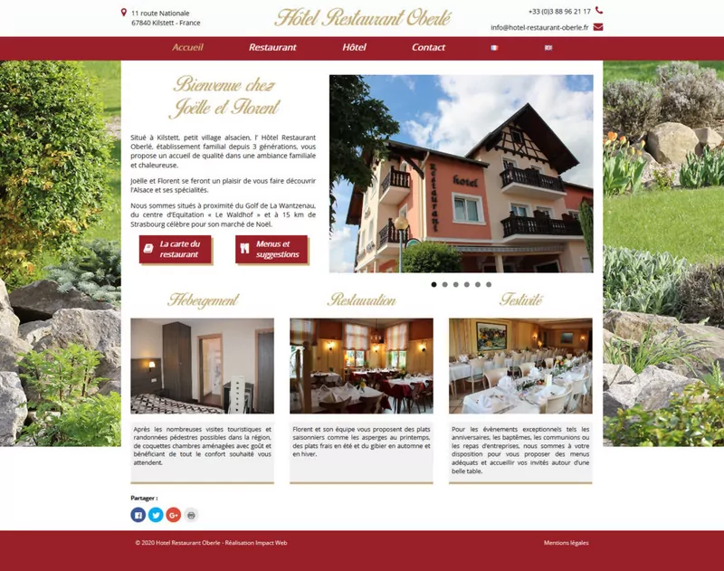 Page d'accueil du site de l'Hôtel Restaurant Oberlé à Kilstett