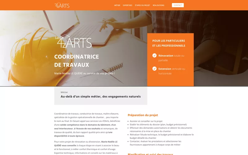 Page d'accueil du site des 4'ZArts, coordination de travaux